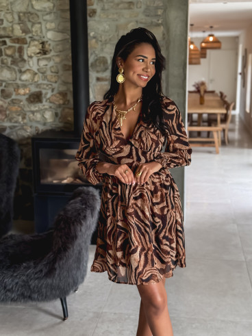 Robe à motifs Adémone - Beige/Chocolat