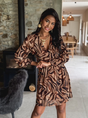 Robe à motifs Adémone - Beige/Chocolat