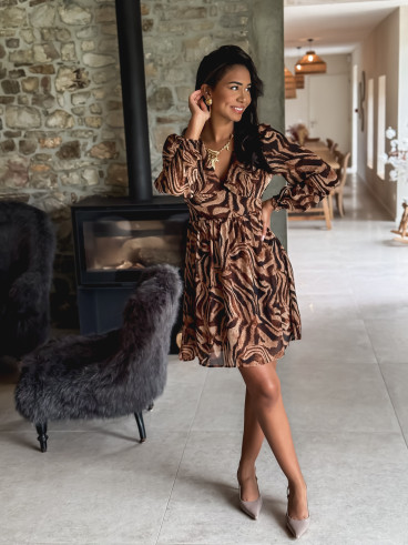 Robe à motifs Adémone - Beige/Chocolat