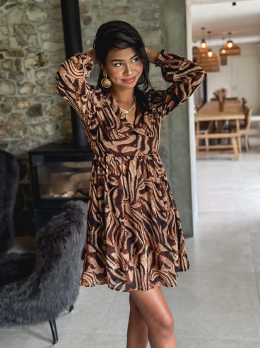 Robe à motifs Adémone - Beige/Chocolat