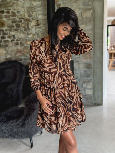 Robe à motifs Adémone - Beige/Chocolat
