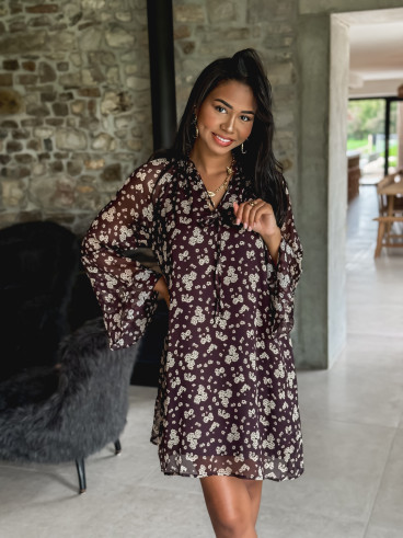 Robe courte à fleurs Alcina - Chocolat