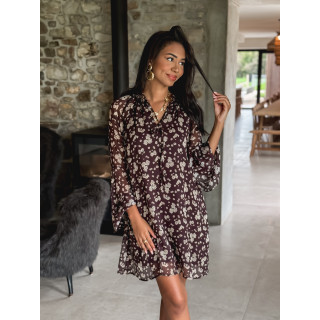 Robe courte à fleurs Alcina - Chocolat