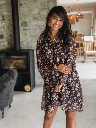Robe courte à fleurs Alcina - Chocolat