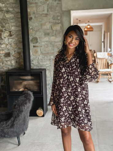 Robe courte à fleurs Alcina - Chocolat