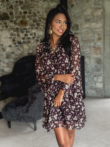 Robe courte à fleurs Alcina - Chocolat