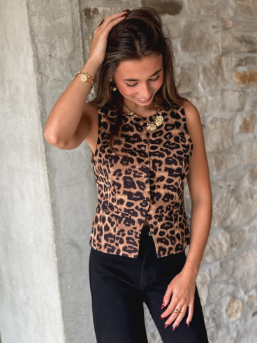 Gilet léopard Aymera - Taupe/Noir
