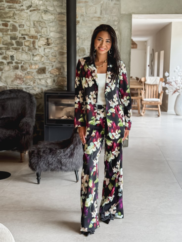 Pantalon à fleurs Florenya - Noir