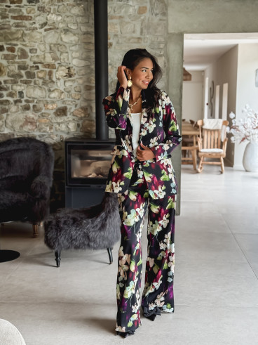 Pantalon à fleurs Florenya - Noir