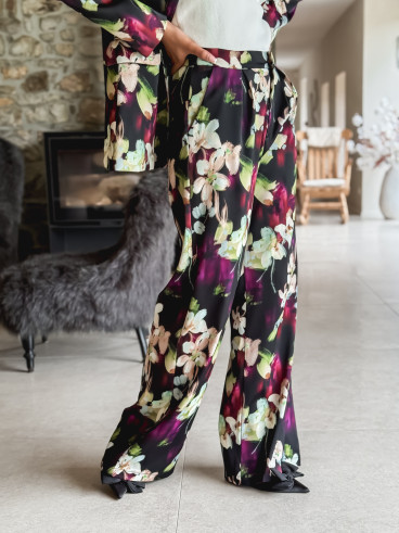 Pantalon à fleurs Florenya - Noir