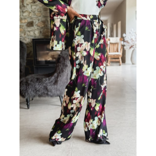 Pantalon à fleurs Florenya - Noir