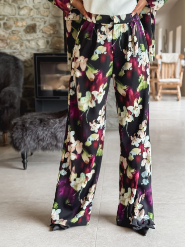 Pantalon à fleurs Florenya - Noir