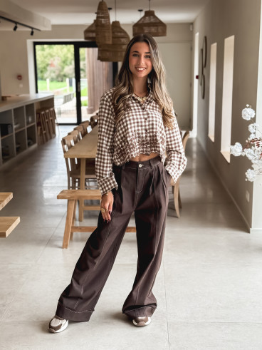 Chemise à carreaux Minerva - Taupe/Ecru