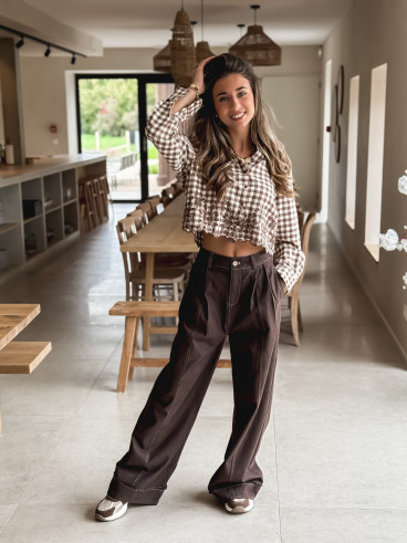 Chemise à carreaux Minerva - Taupe/Ecru