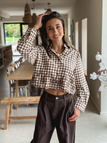 Chemise à carreaux Minerva - Taupe/Ecru