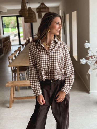 Chemise à carreaux Minerva - Taupe/Ecru