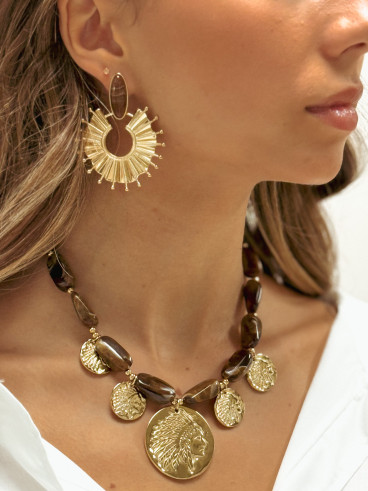 Boucles d'oreilles Camélia - Doré/Choco