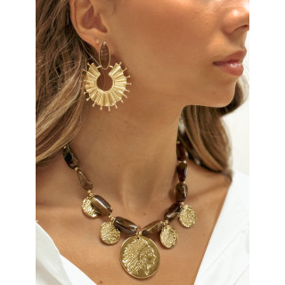 Boucles d'oreilles Camélia - Doré/Choco