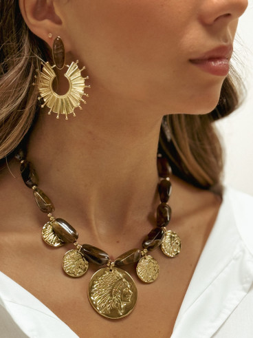 Boucles d'oreilles Camélia - Doré/Choco