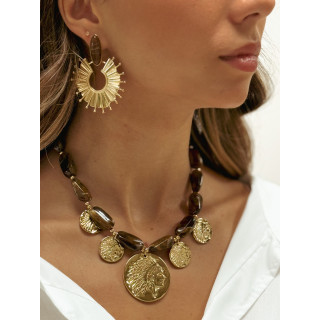 Boucles d'oreilles Camélia - Doré/Choco