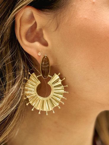Boucles d'oreilles Camélia - Doré/Choco