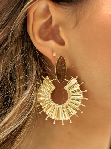 Boucles d'oreilles Camélia - Doré/Choco