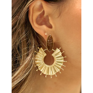 Boucles d'oreilles Camélia - Doré/Choco