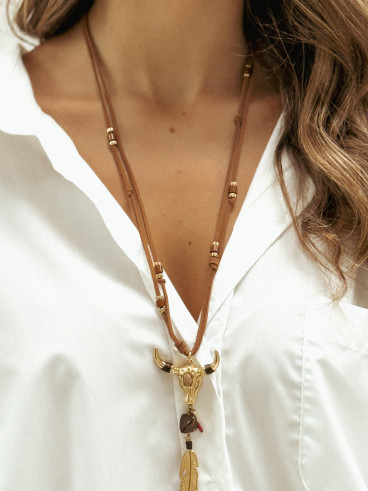 Collier long Lucie - Doré/Marron