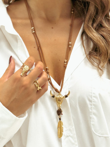 Collier long Lucie - Doré/Marron
