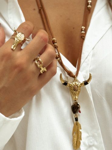 Collier long Lucie - Doré/Marron