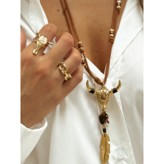 Collier long Lucie - Doré/Marron