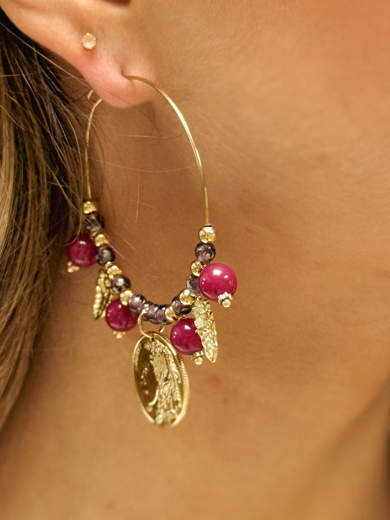 Boucles d'oreilles Vicky - Doré/Rouge