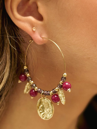 Boucles d'oreilles Vicky - Doré/Rouge