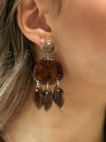 Boucles d'oreilles Solane - Chocolat/Doré