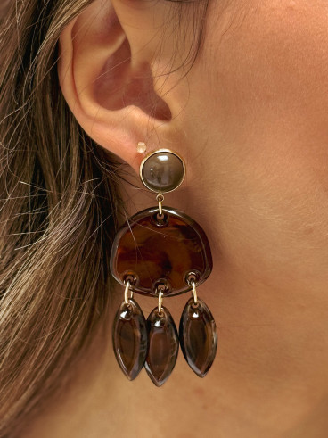 Boucles d'oreilles Solane - Chocolat/Doré