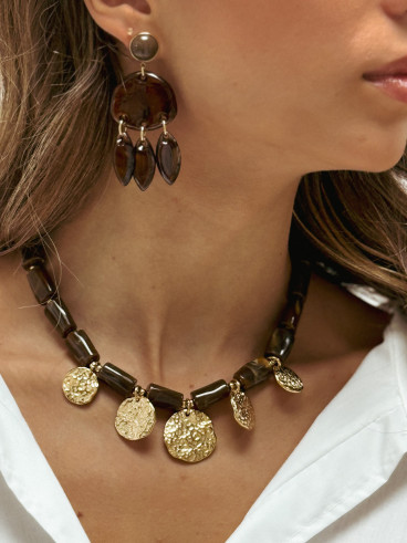 Boucles d'oreilles Solane - Chocolat/Doré