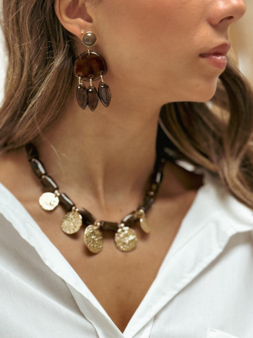 Boucles d'oreilles Solane - Chocolat/Doré