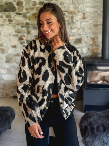 Veste léopard Soliane - Beige/Noir