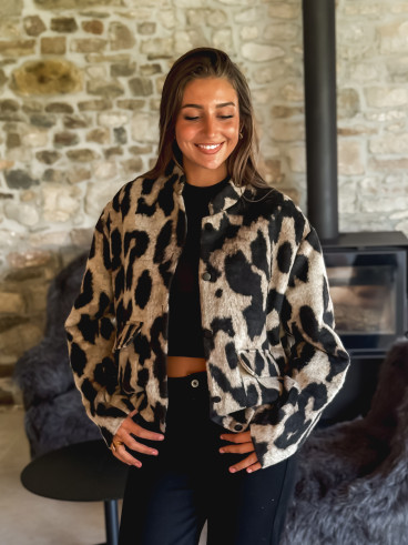 Veste léopard Soliane - Beige/Noir