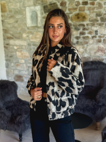 Veste léopard Soliane - Beige/Noir