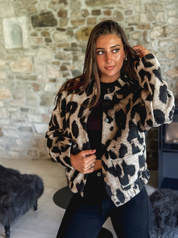 Veste léopard Soliane - Beige/Noir