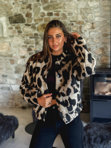 Veste léopard Soliane - Beige/Noir
