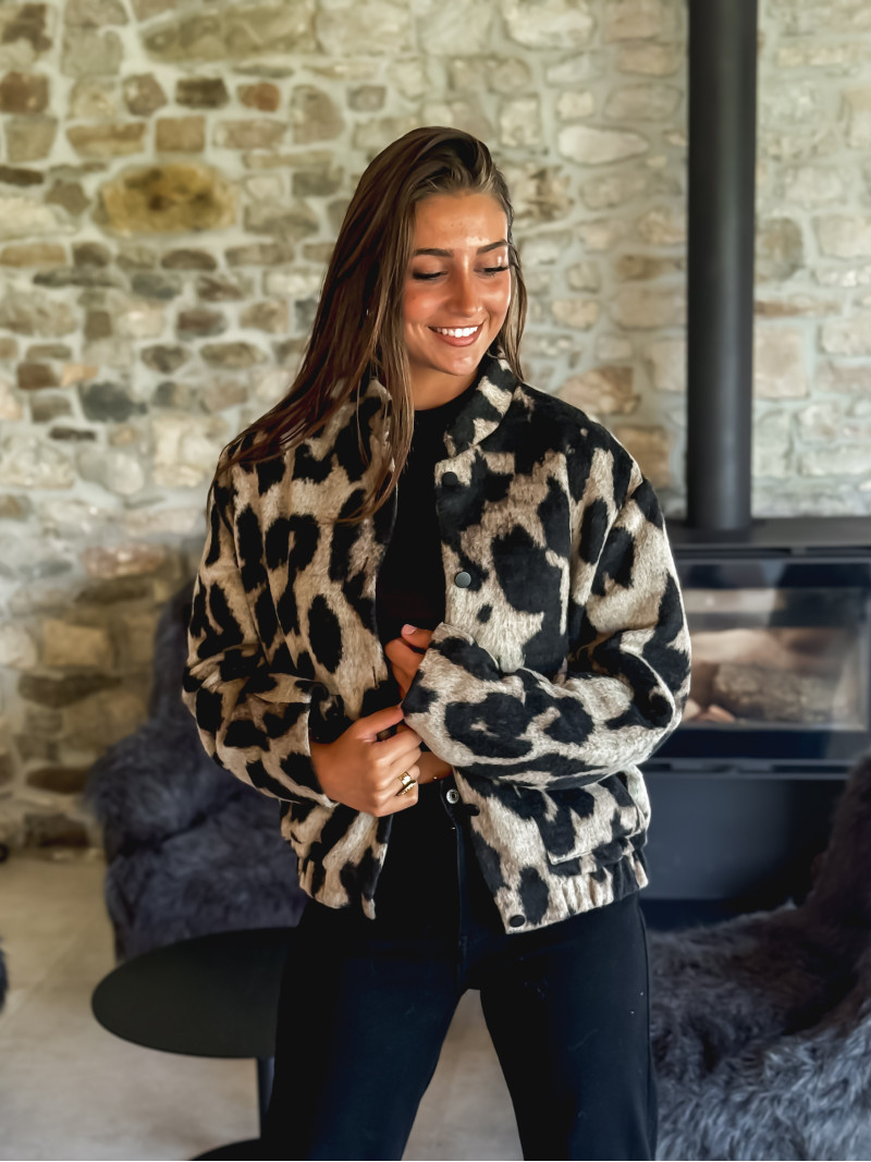 Veste léopard Soliane - Beige/Noir
