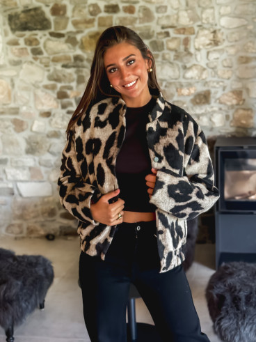 Veste léopard Soliane - Beige/Noir