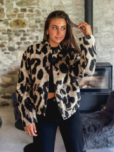 Veste léopard Soliane - Beige/Noir