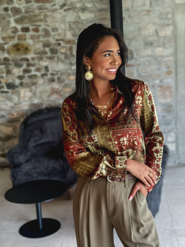 Chemise à motifs Niraya - Kaki/Brique