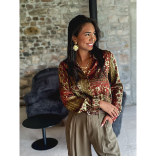 Chemise à motifs Niraya - Kaki/Brique