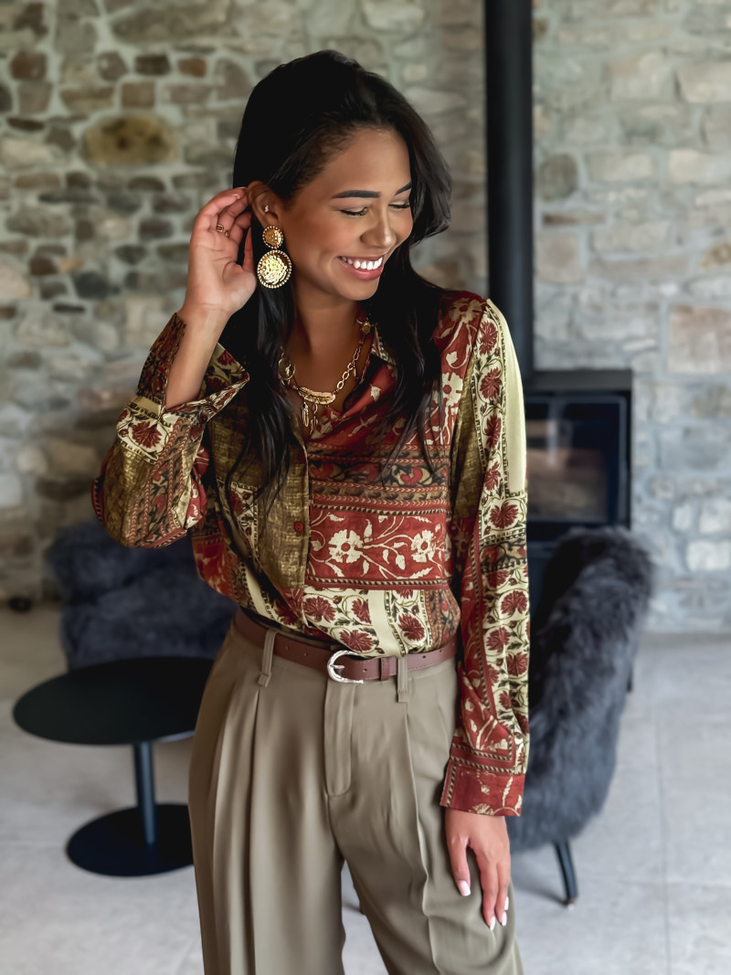 Chemise à motifs Niraya - Kaki/Brique