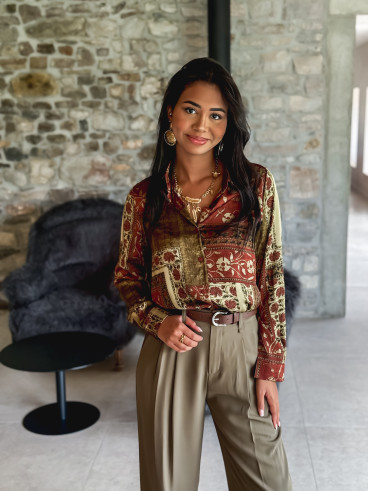 Chemise à motifs Niraya - Kaki/Brique