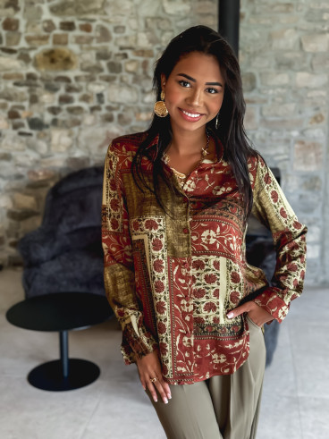Chemise à motifs Niraya - Kaki/Brique